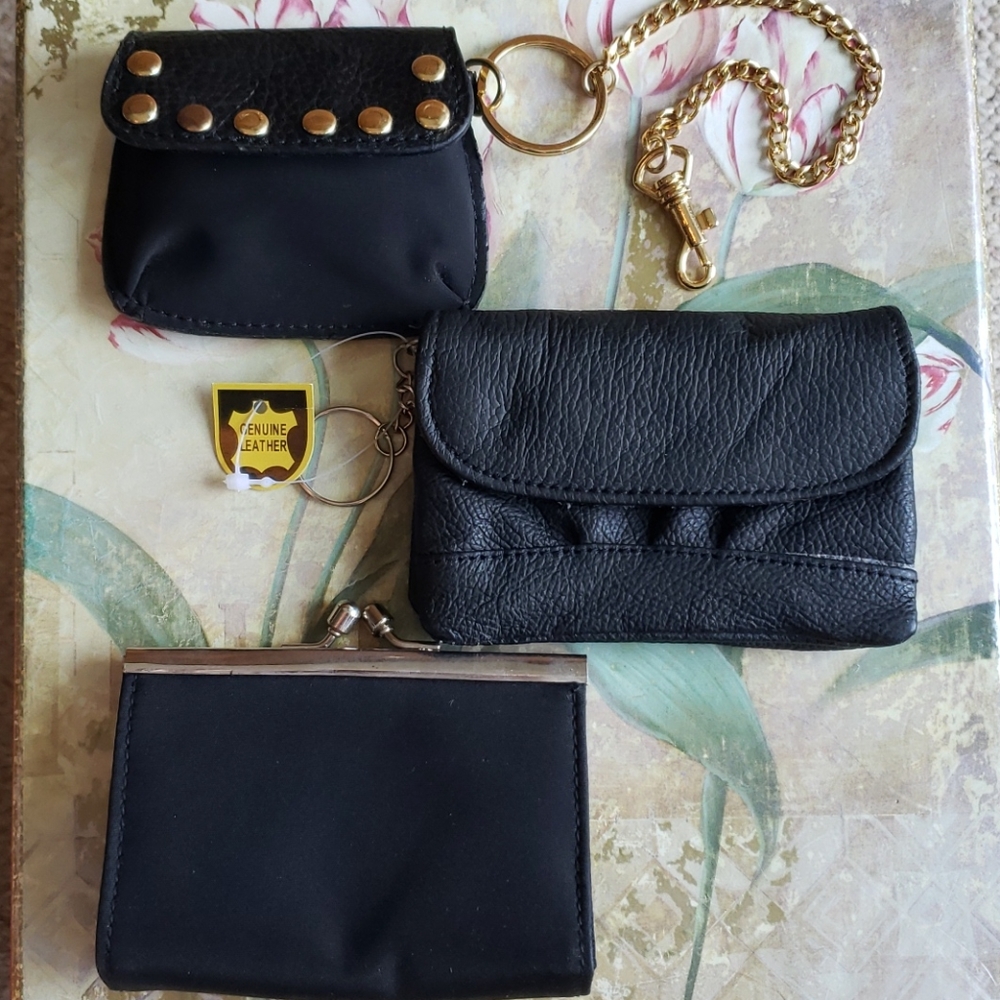 Lot of 3 Black Key Chain Change Purses Nine West Bundle